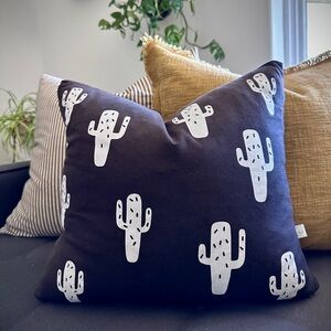 Black Pillow with White Cactus Print